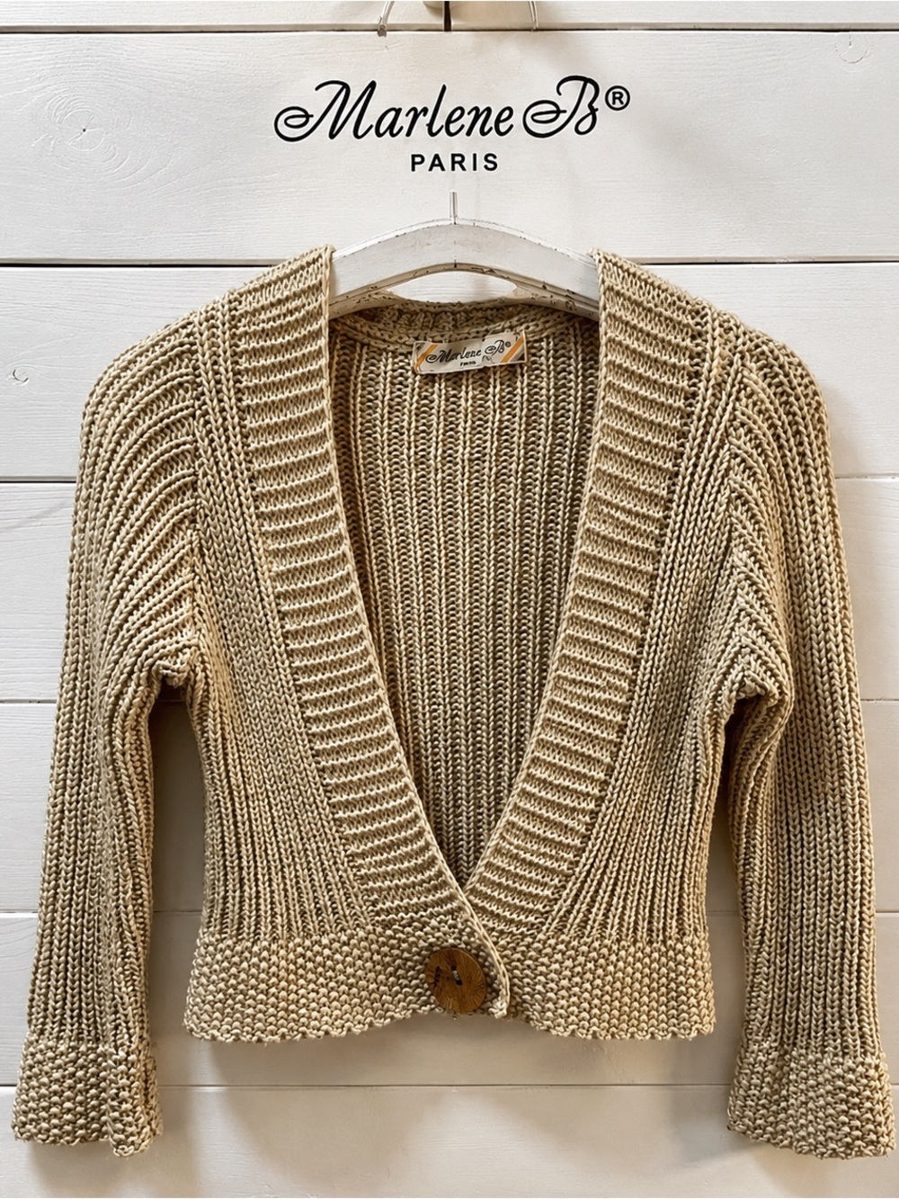 MARLENE B Cream Chunky Knit Cropped Cardigan – Y2K – Estimated M/